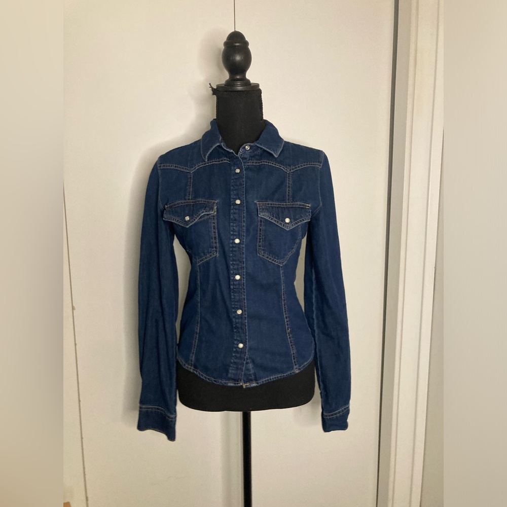 MNG Dark Blue Denim Button Down Shirt